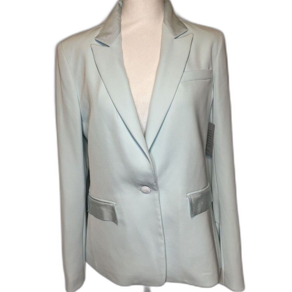 Rag & Bone Tailored Single Button Blazer Textured Lapel Light Blue Womens